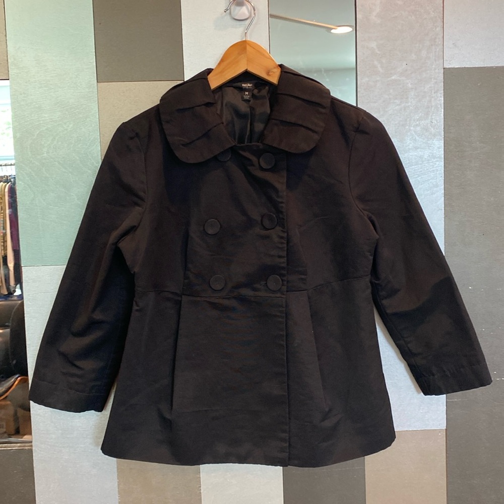 MASSIMO Women's Black Double-Breasted Jacket Blazer Coat, 3/4 Sleeves